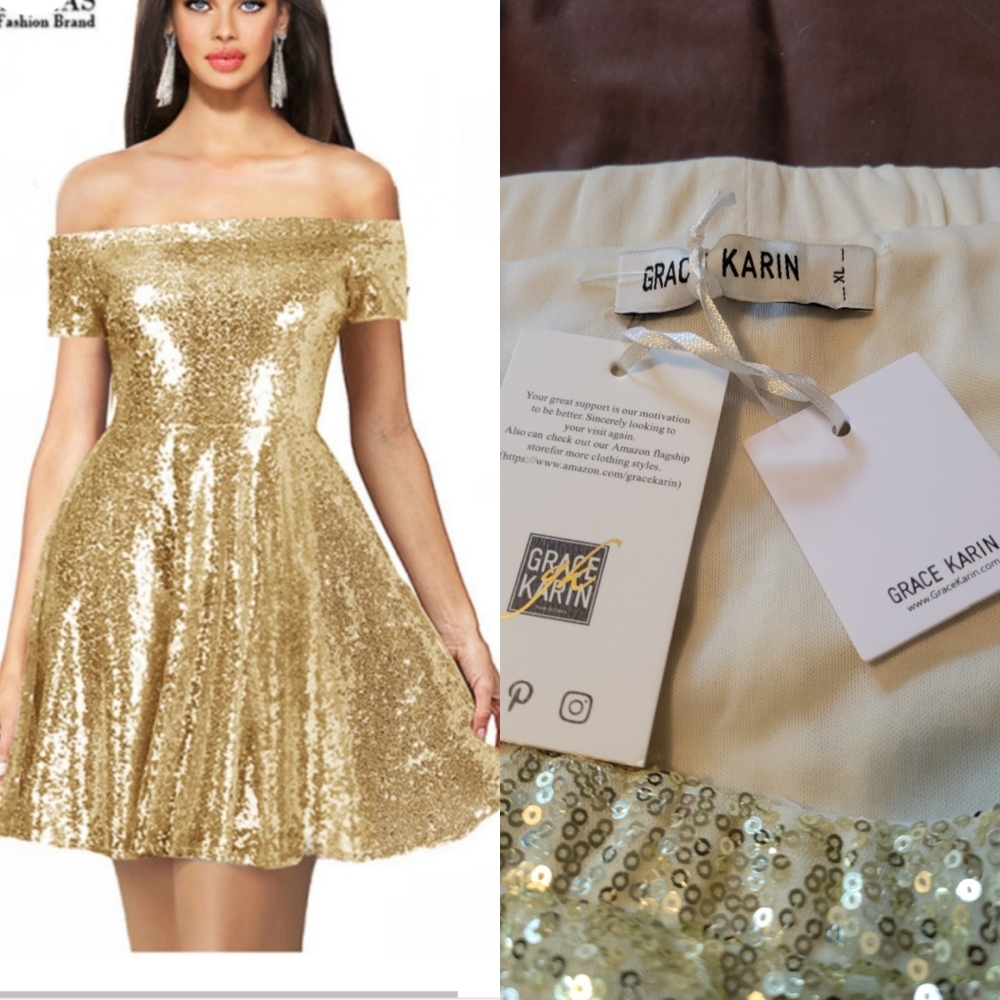 Grace Karin The Shoulder A Line Short Sequin Dress